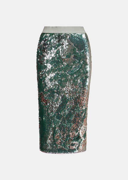 Dorinda Light Silver Blue Sequin-embellished Pencil Skirt