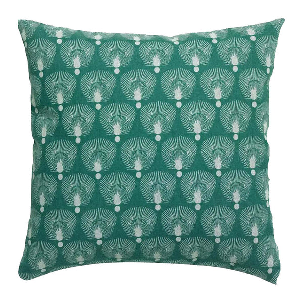 'mori' Turquoise Printed Cotton Cushion With Pad 45 X 45 Cm