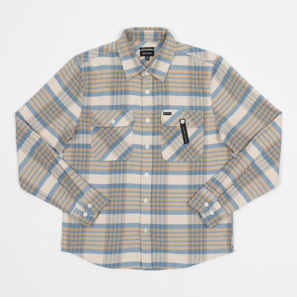 Bowery Flannel Check Shirt In White Sand & Blue