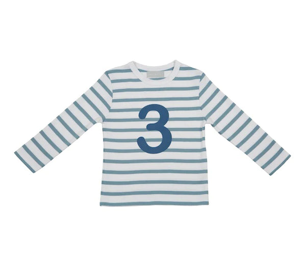 Ocean Blue & White Breton Number 3 T Shirt