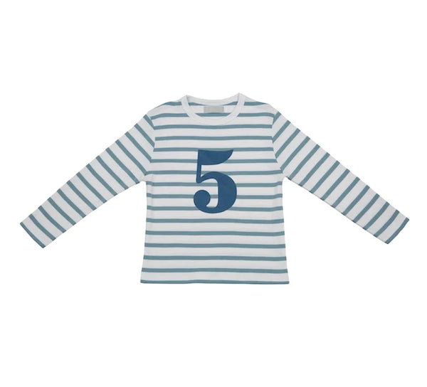 Bob and Blossom Ocean Blue & White Breton Number 5 T Shirt