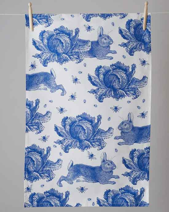 Thornback & Peel Tea Towel Blue Rabbit & Cabbage