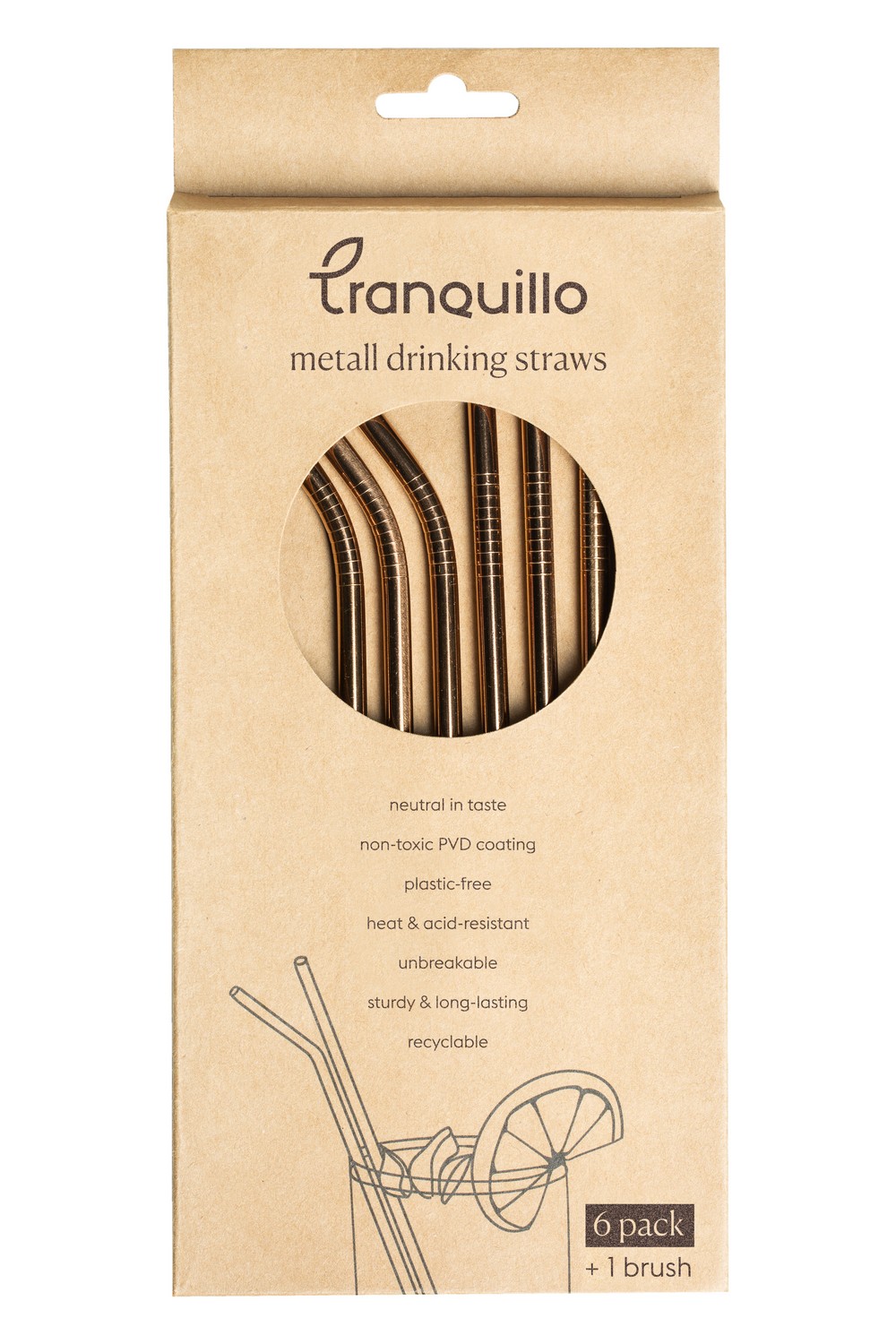 Tranquillo Straws Set of 6 - Metal Rose Gold