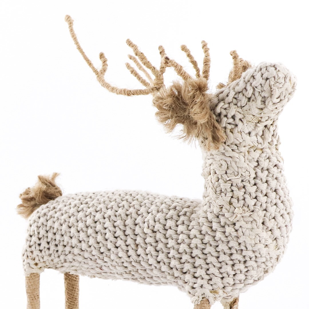 Foimpex White Knitted Decorative Deer Figure Medium