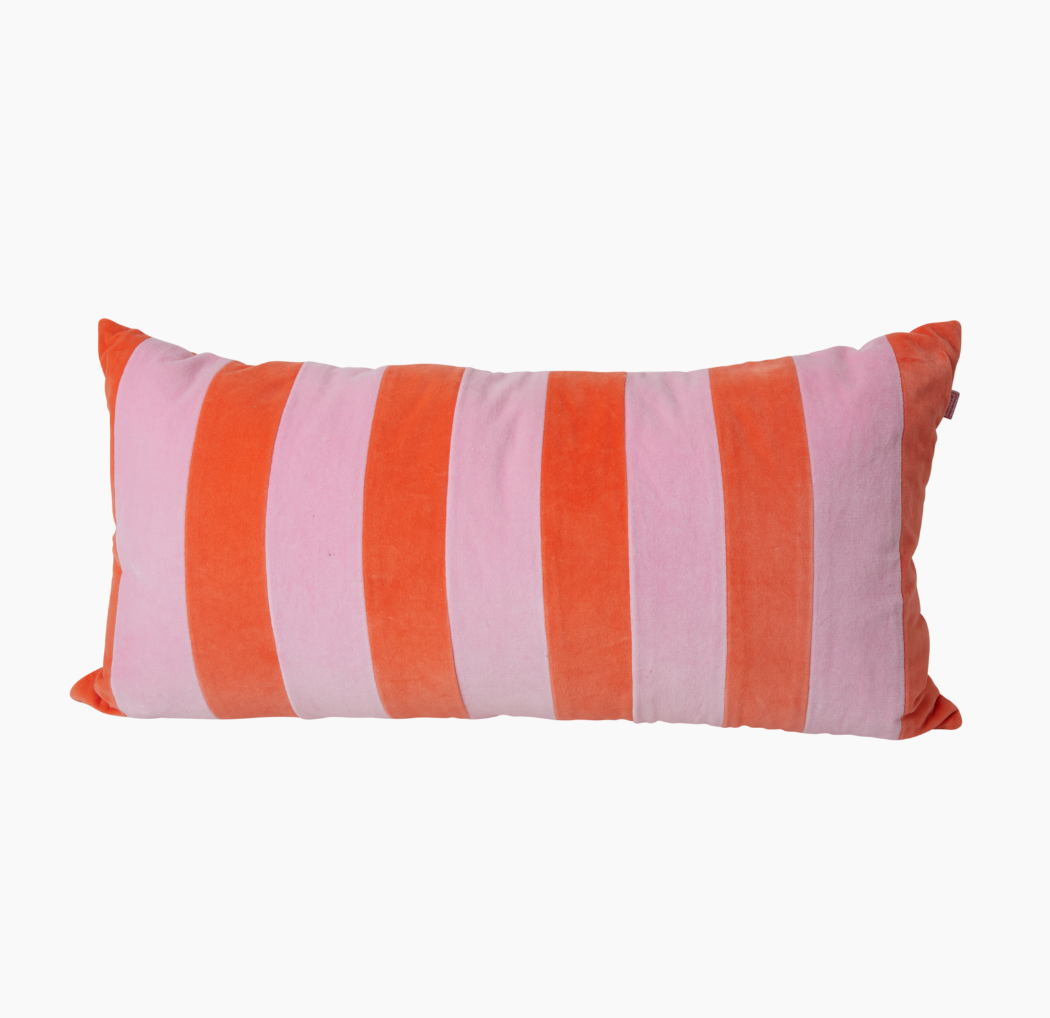 Velvet Pillow Orange and Pink Stripes