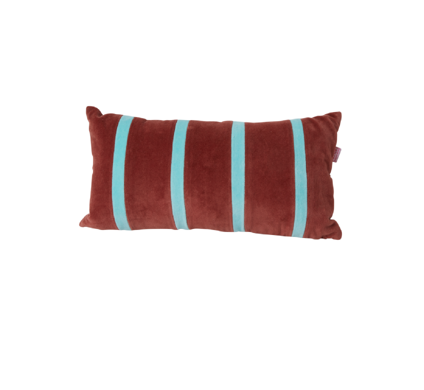 rice Velvet Pillow Brown and Mint Stripes