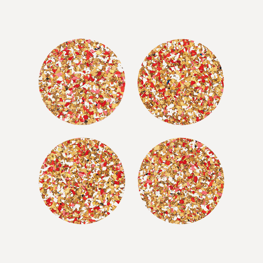 Yod & Co. Speckled Round Cork Coasters - Set of 4 - Red