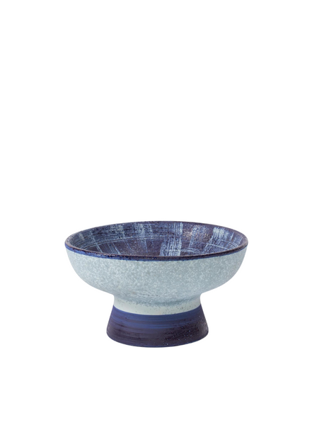 Round Bowl On Stand Indigo Ink