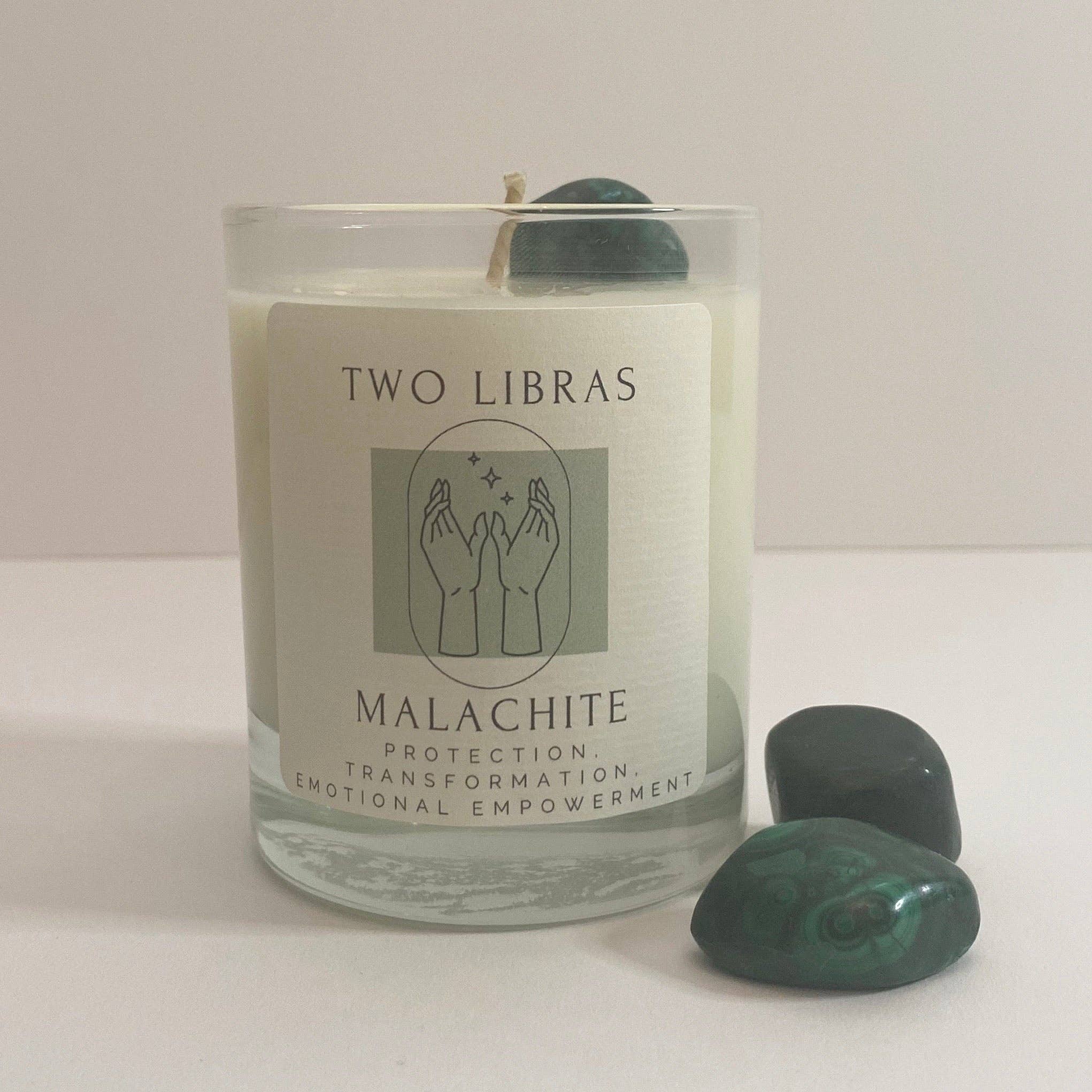 Malachite Crystal Intention Candle - Two Libras