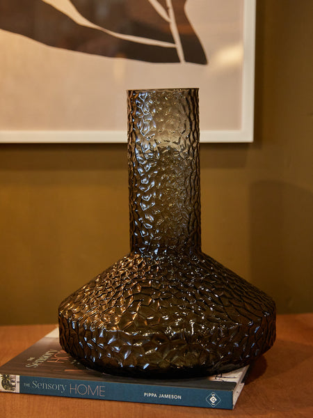 Medwin Smoked Grey Textured Glass Vase