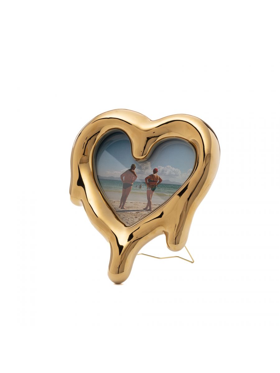 Seletti Gold Melted Heart Mirror and Photo Frame