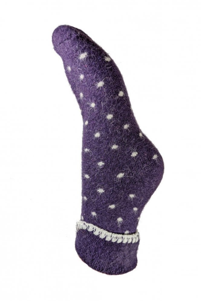 Purple Cuff Socks With Cream Dots