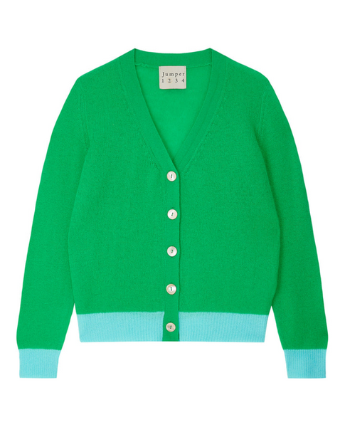 Jumper1234 Contrast Bright Green Opal Cashmere Cardigan