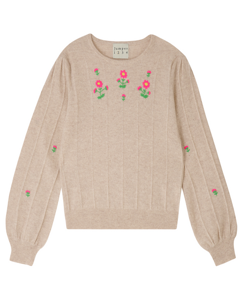 Jumper1234 Flower Oatmeal Cashmere Crew Knit