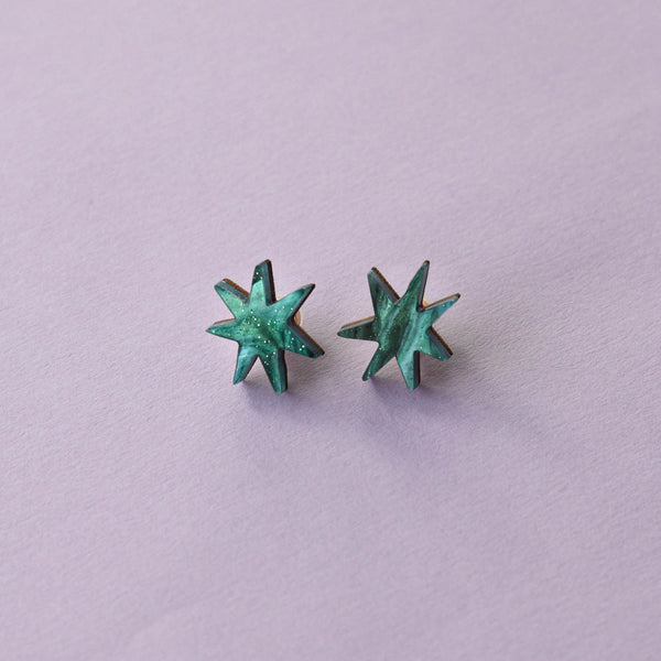 Star Stud Earrings In Marble Teal