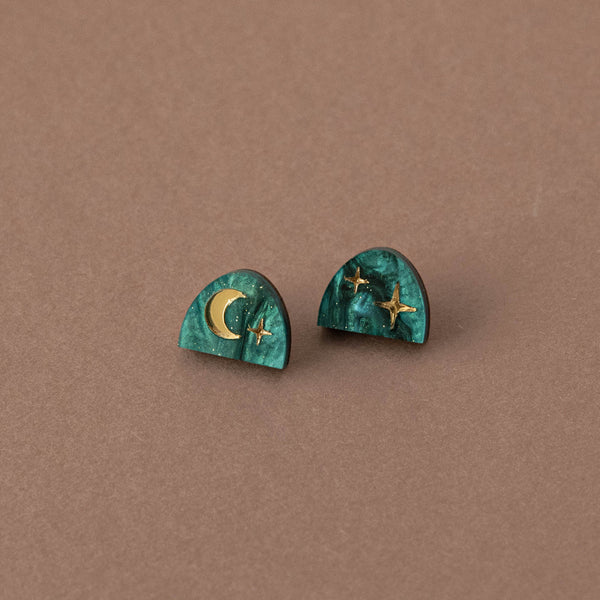 Moon Arc Teal Stud Earrings