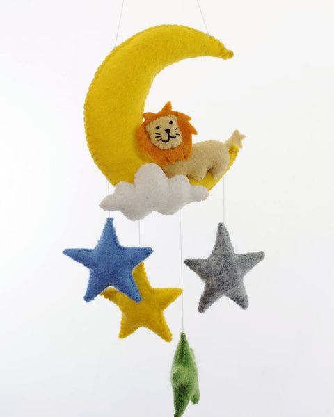 Funky Yak Felt Lion And Moon Mobile
