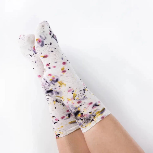 - Abstract Bundle Dyed Cotton Crew Socks Purple