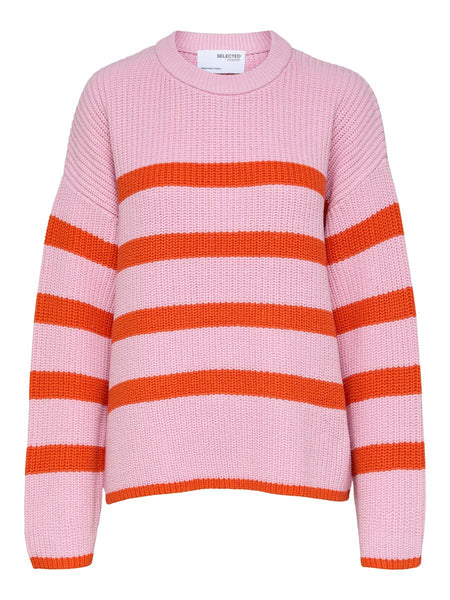 Selected Femme Striped Knitted Jumper In Pink And Lilac