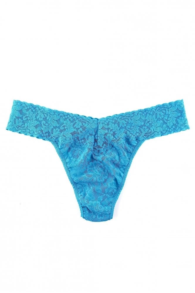 Signature Lace Low Rise Thong In Kingfisher Blue