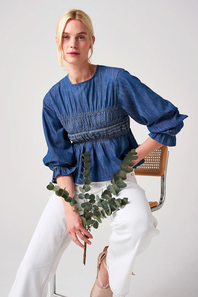 Sally Washed Indigo Blouse