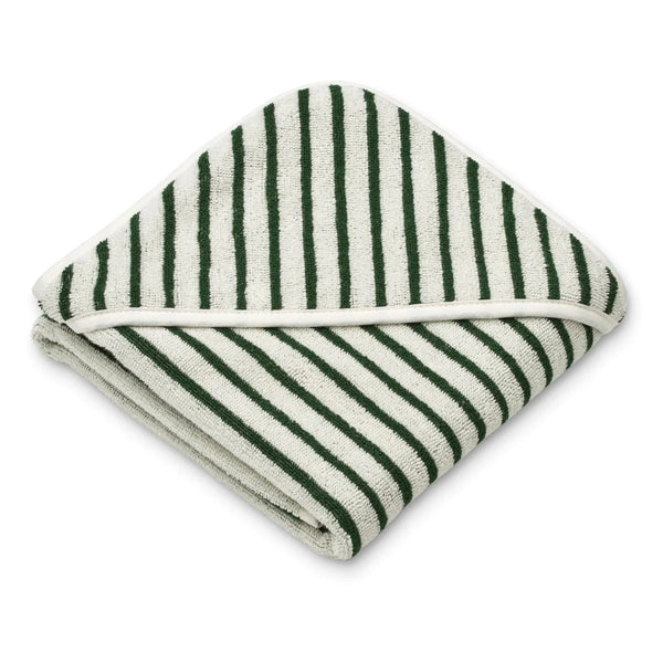 : Alba Hooded Baby Towel - Stripes/garden Green