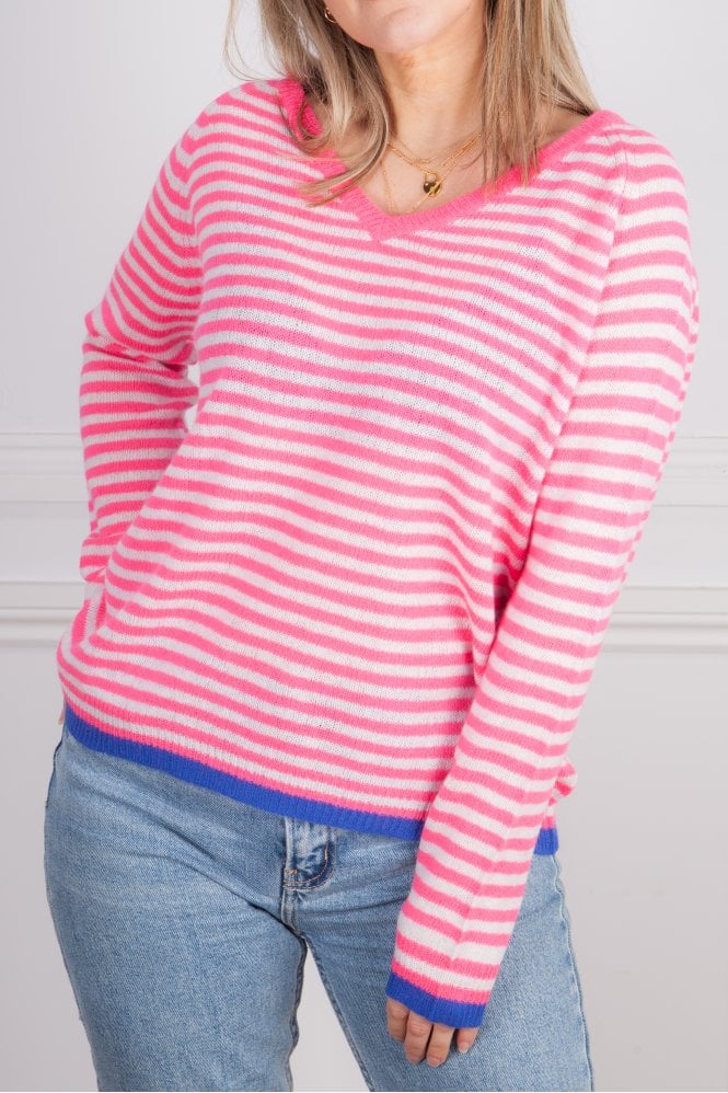 Little Stripe Vee Knit Pink