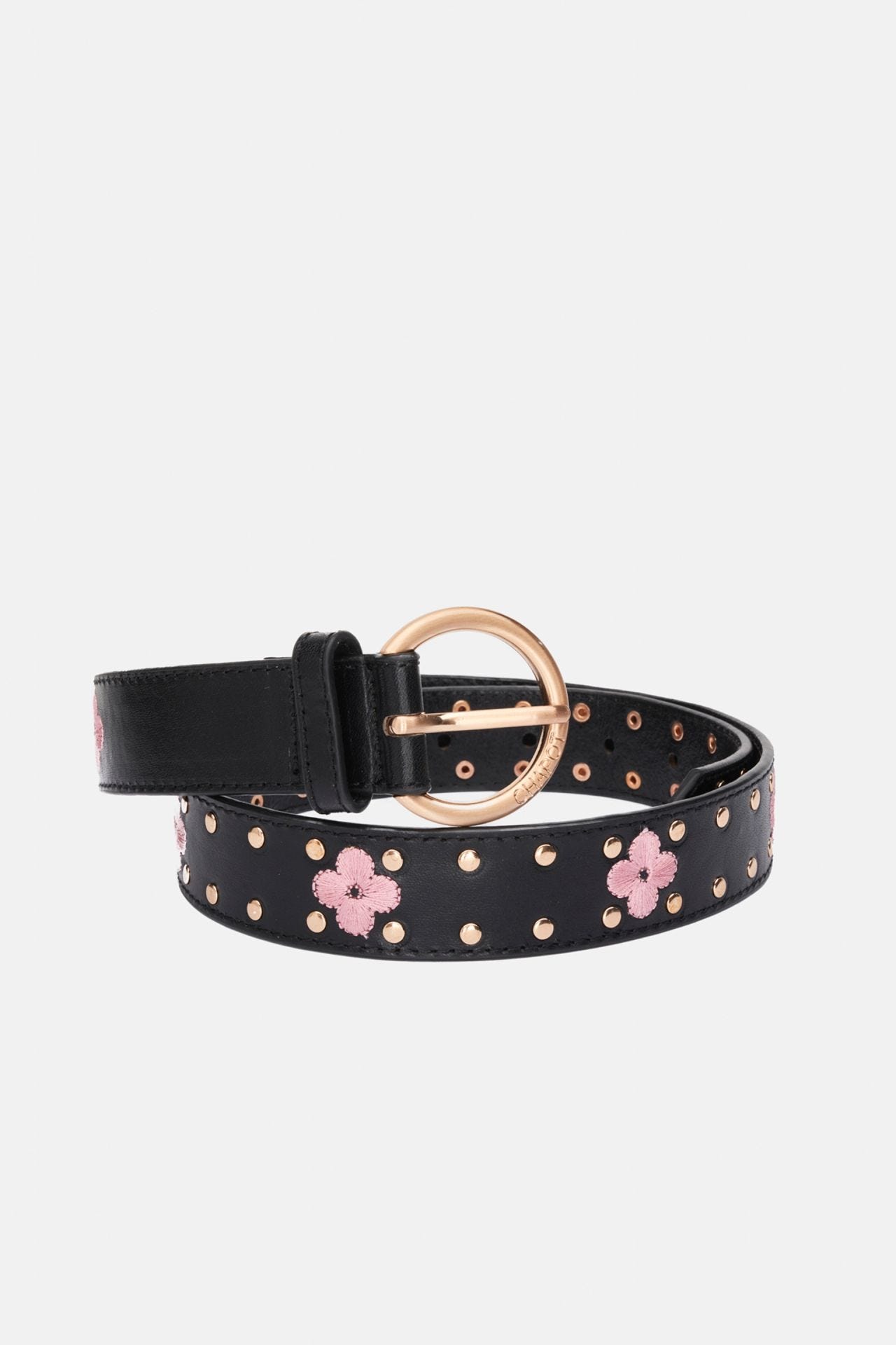 Black and Pink Treboli Studded Belt