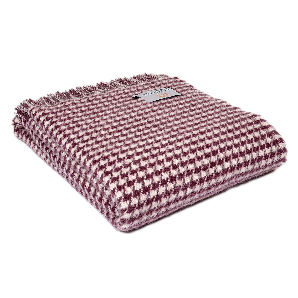 Tweedmill Houndstooth Pure New Wool Blanket - Cream & Grape 