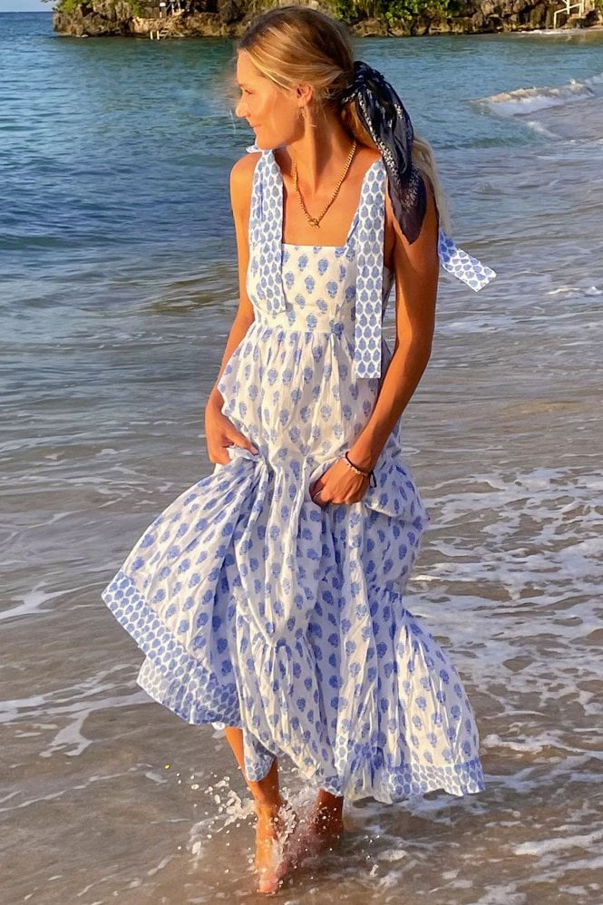 Tabitha Maxi Dress In Pineapple Blue Cotton