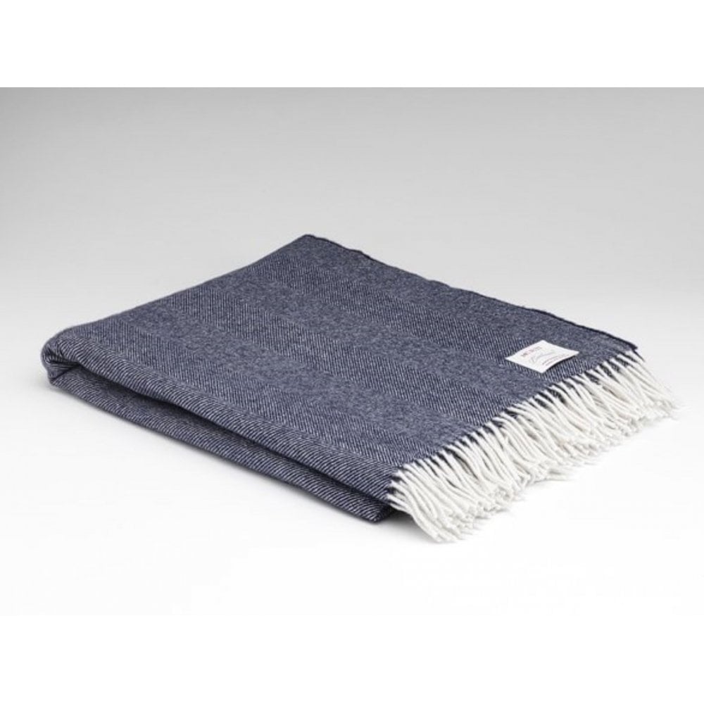 Navy XL Merino Lambswool Herringbone Throw