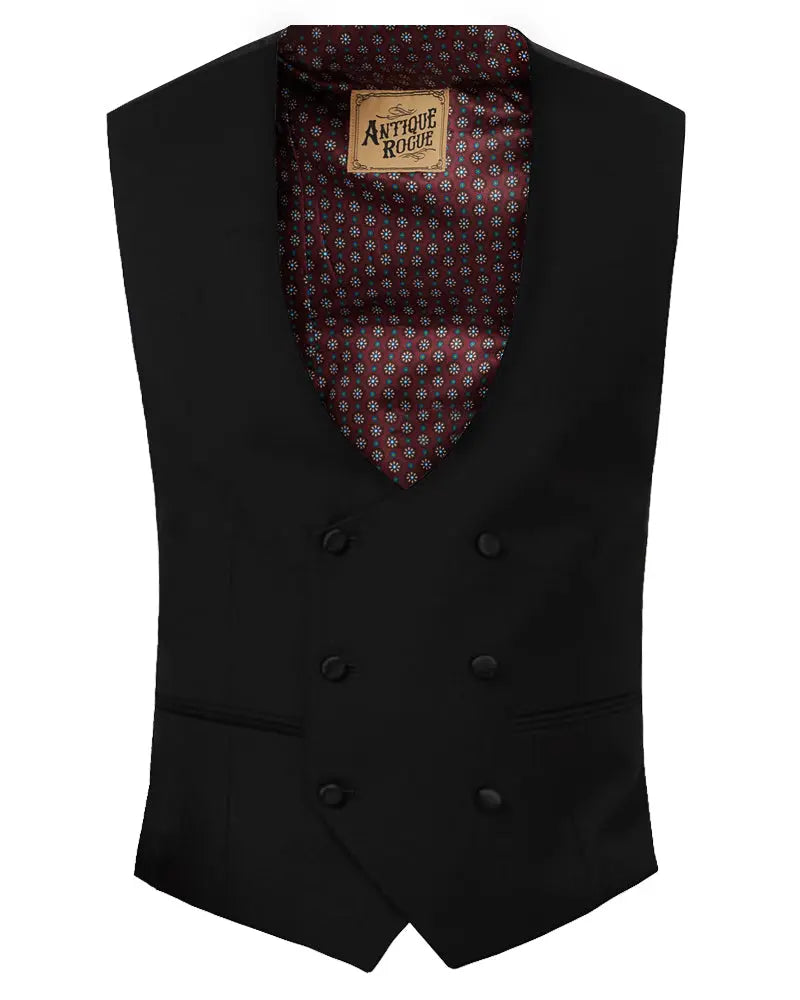 Antique Rogue Tuxedo Double Breasted Dinner Suit Waistcoat - Black