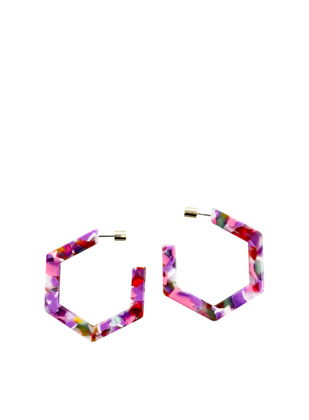 Big Metal Erica Resin Hexagon Earrings- Pink And Purple From Big Metal