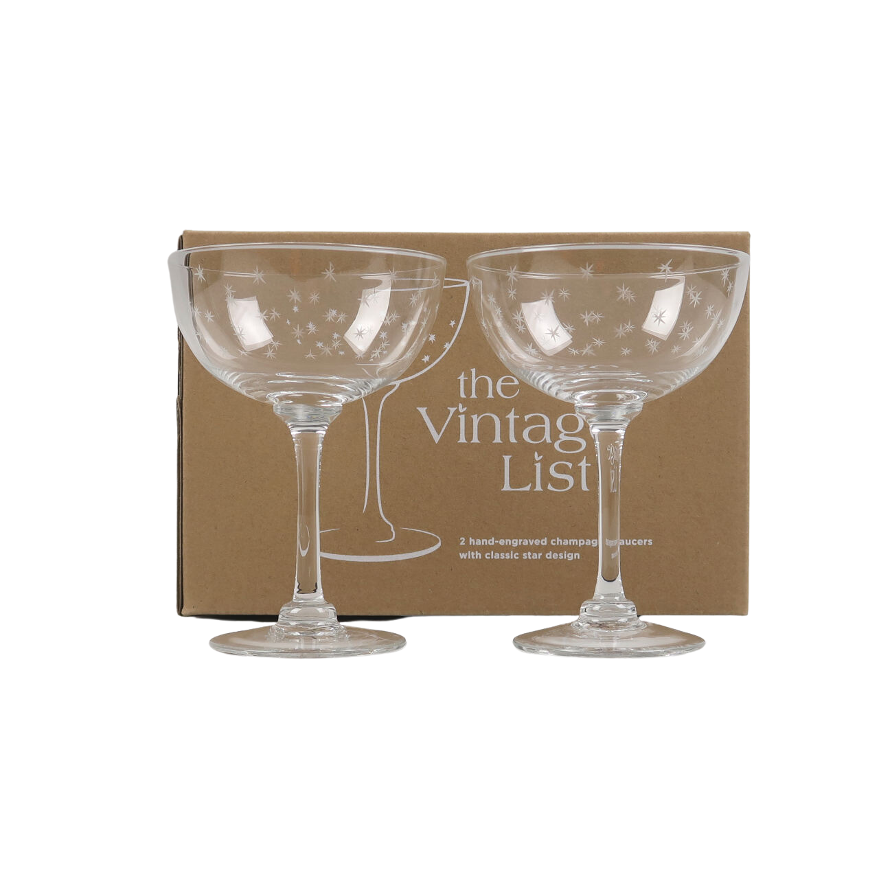 The Vintage List Box of 2 Etched 'Star' Design Champagne Coupes