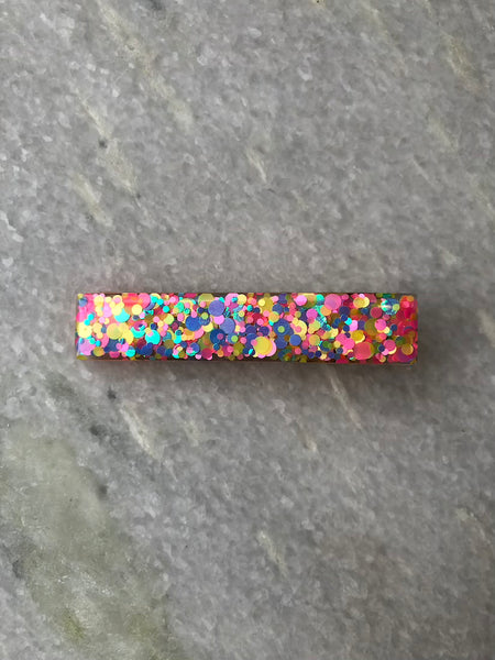 Pink Neon Glitter Confetti Slim Hair Slide