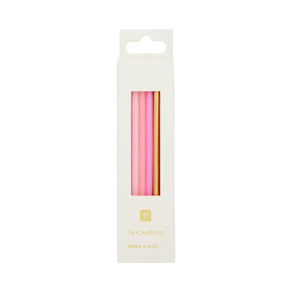 Long Pink & Gold Birthday Candle Pack By