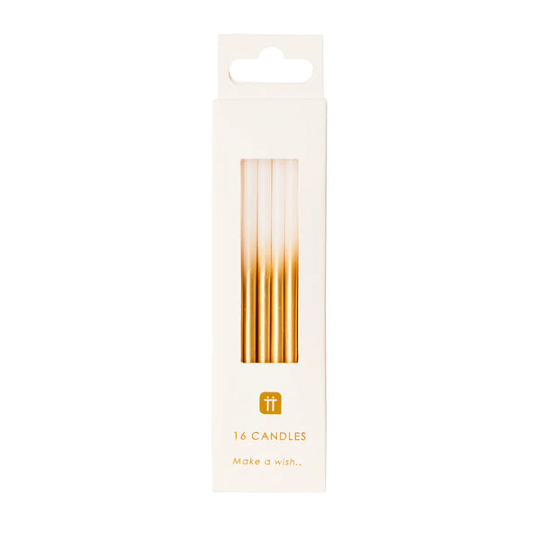 Long White & Gold Birthday Candle Pack By