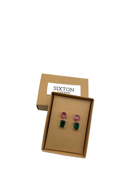 sixton Emerald Style Square Jewel Drop Earrings