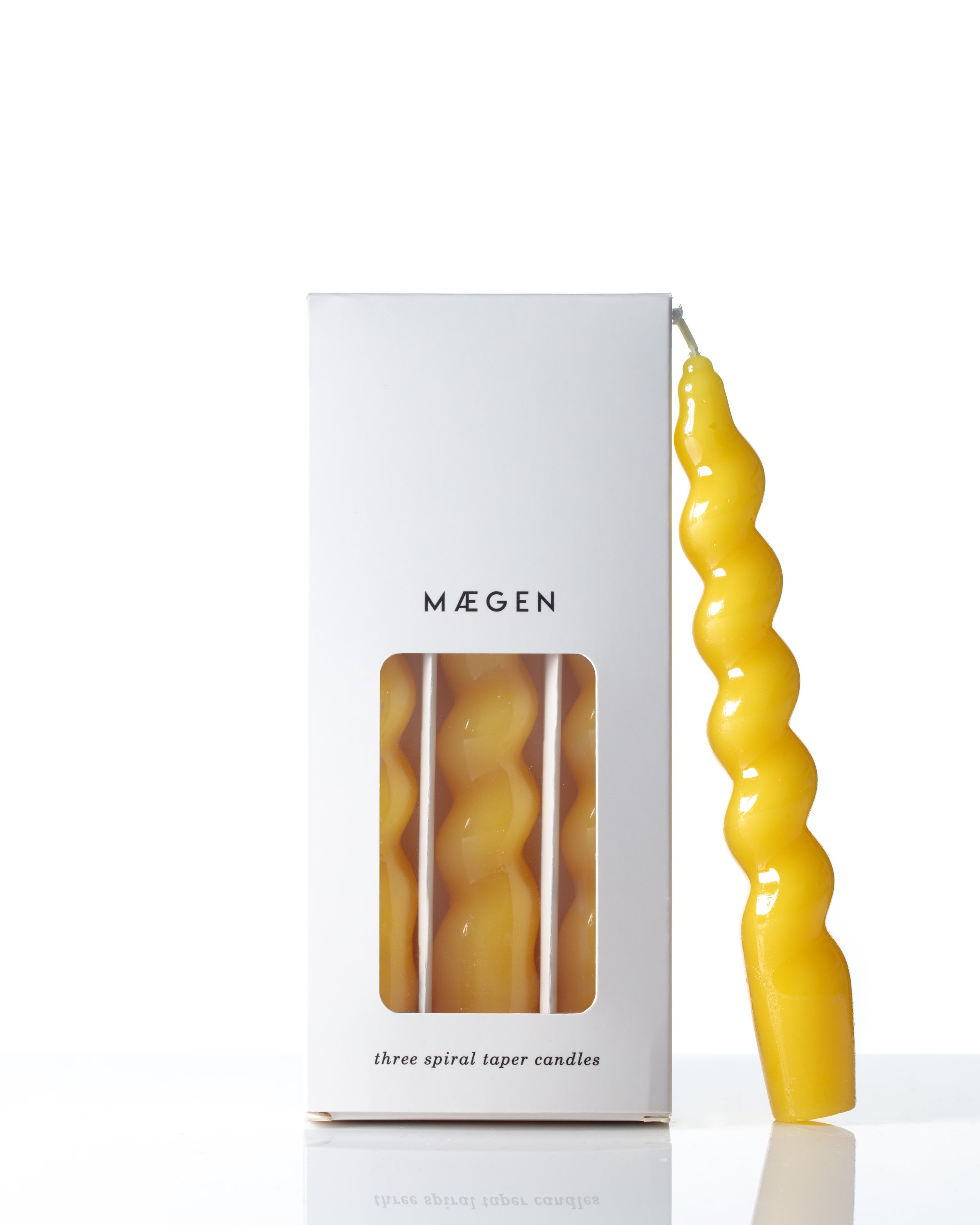 Maegen 18cm Yellow Box of 3 Spiral Taper Candles