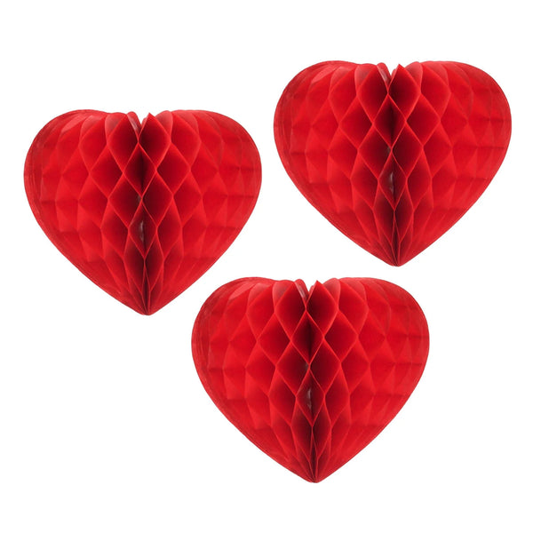 Hey Ho & Co Honeycomb Heart 10cm Pack Of 3 - Red