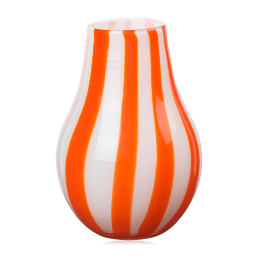 Broste Copenhagen Ada Cross Striped Vase Pumpkin Orange Mouthblown Glass