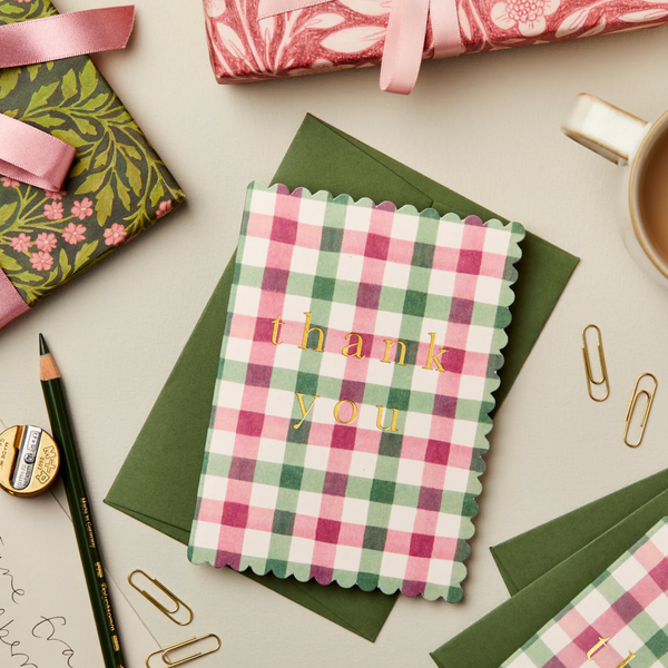 Green/pink Gingham Thank You Card