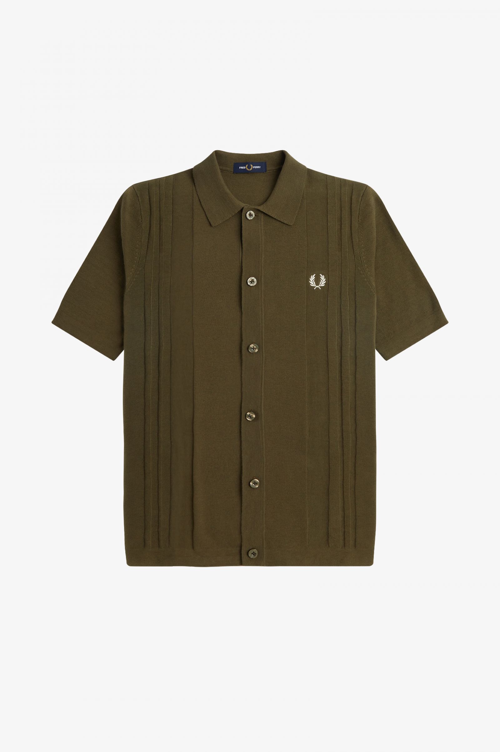 Fred Perry Button Through Knitted Shirt - Uniform Green