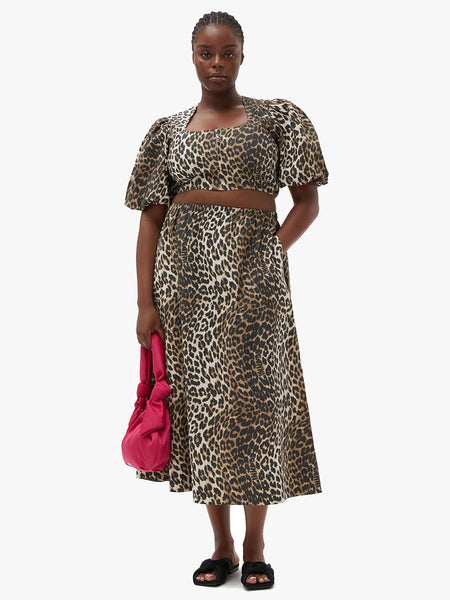 Ganni Leopard Printed Elasticated Maxi Skirt