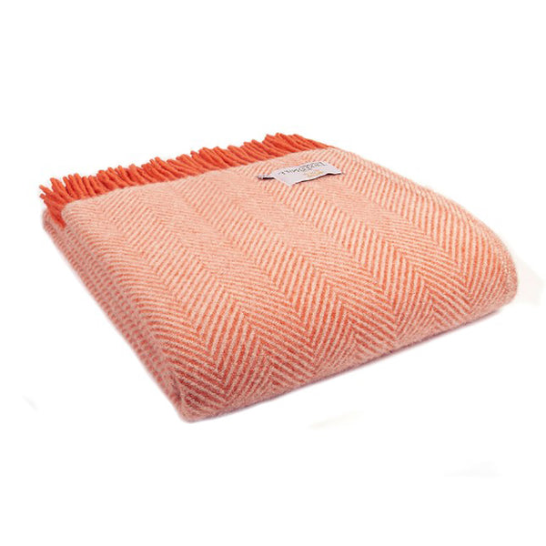 Tweedmill Flamingo & Pearl Herringbone Pure Wool Throw Blanket