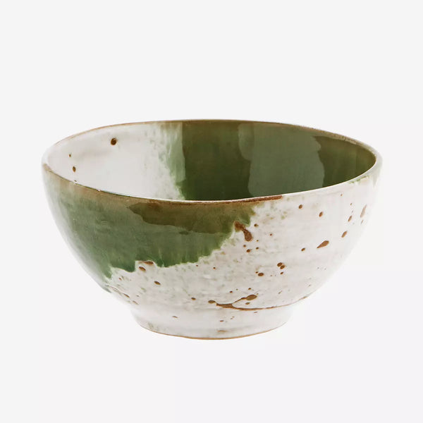 Madam Stoltz Stoneware Bowl - Green/White