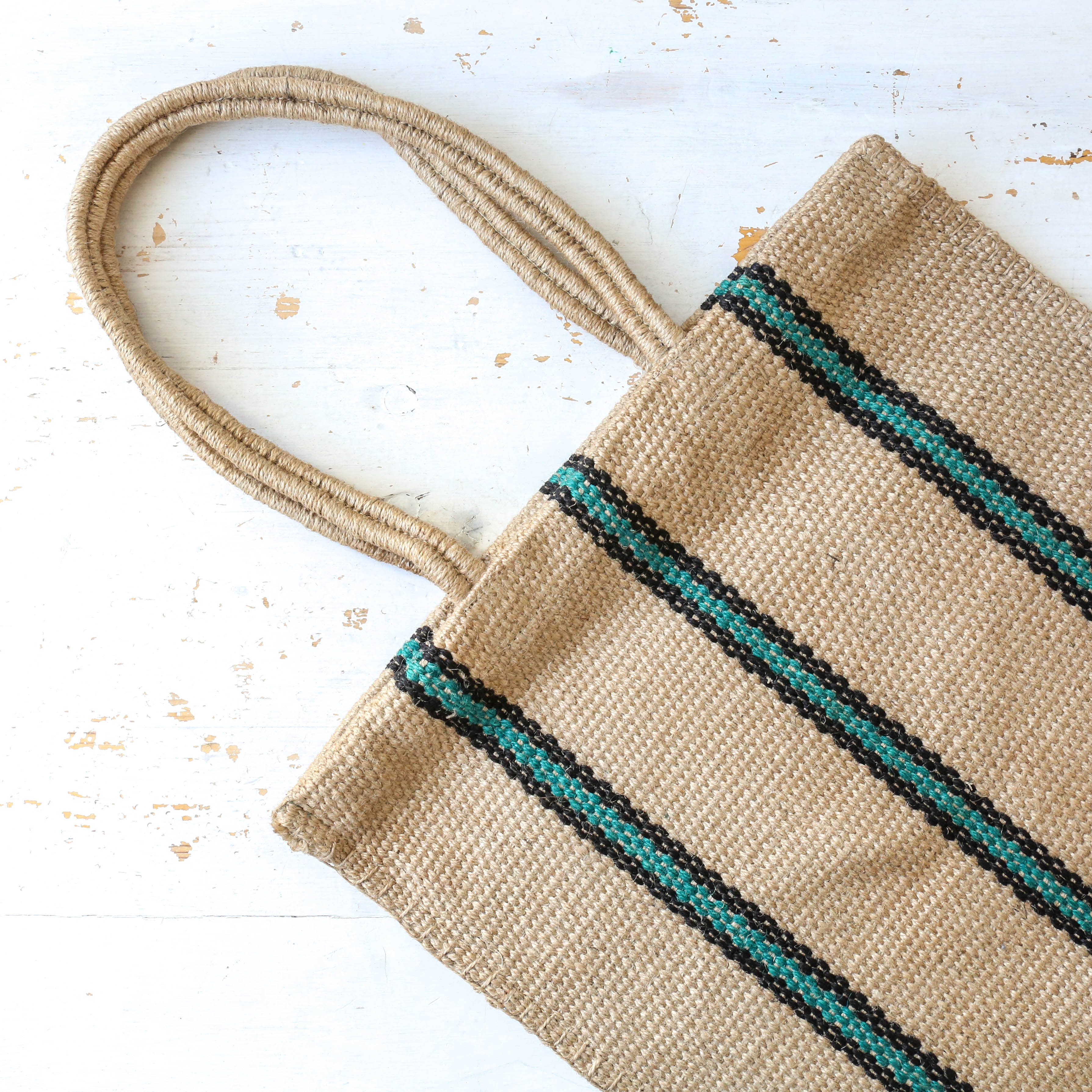 Stripey Jute Bag - Green & Black