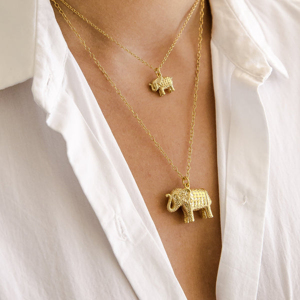 Small Elephant Charm Charity Necklace - Gold IV7678