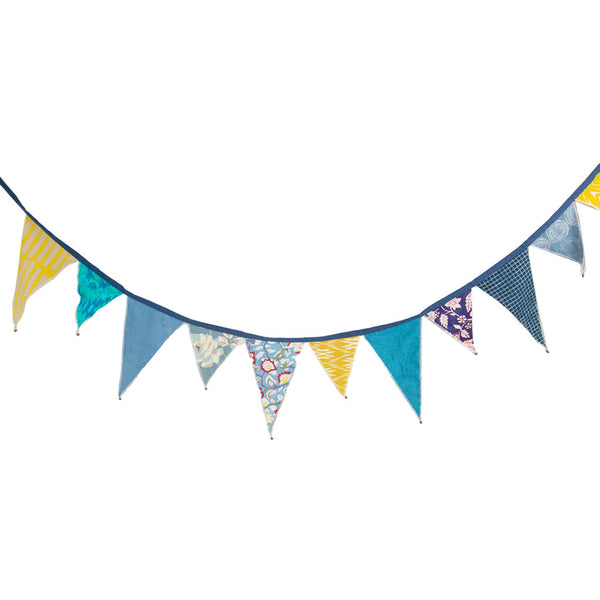 Moroccan Souk Blue And Yellow Upcycled Fabric Bunting 3m