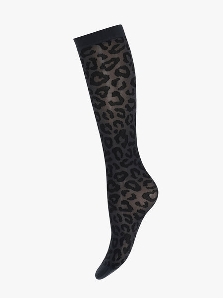 Leopard Knee High Socks - Anthracite